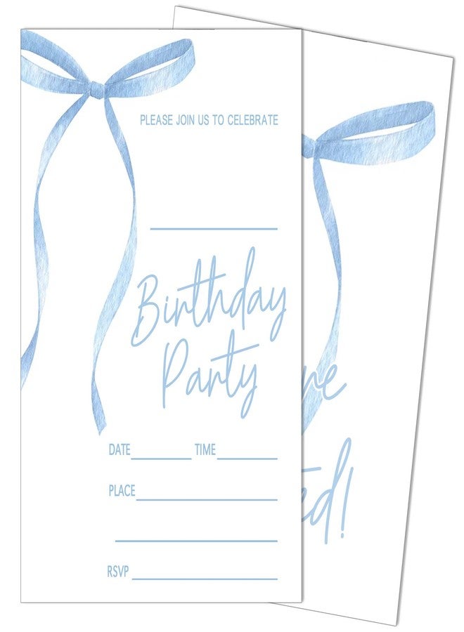 SIXEIGHT Blue Bow Birthday Invitations Blue Ribbon Bow Birthday Party Invitations 20 Party Invitations with Envelopes for Girls Boys Birthday Party Favor & Decoration (4"x6")-A07 - Image 1
